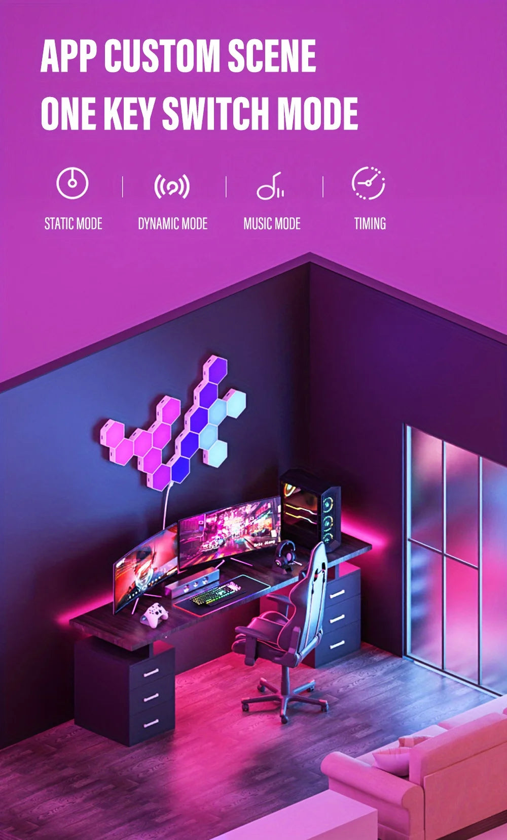 RGB Intelligent Hexagonal Wall Lamp