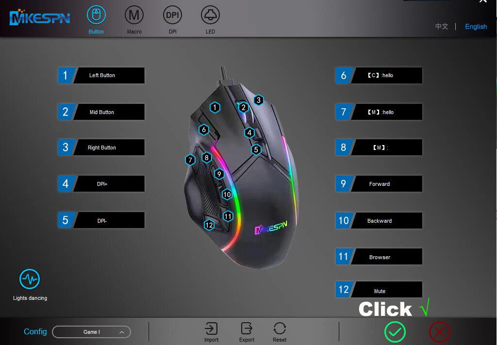 12800DPI RGB Macro Gaming Mouse with 12 Keys