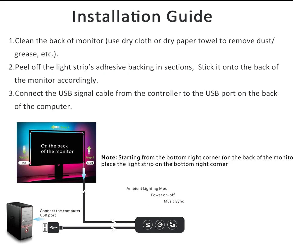 USB RGB Monitor LED Light Strip