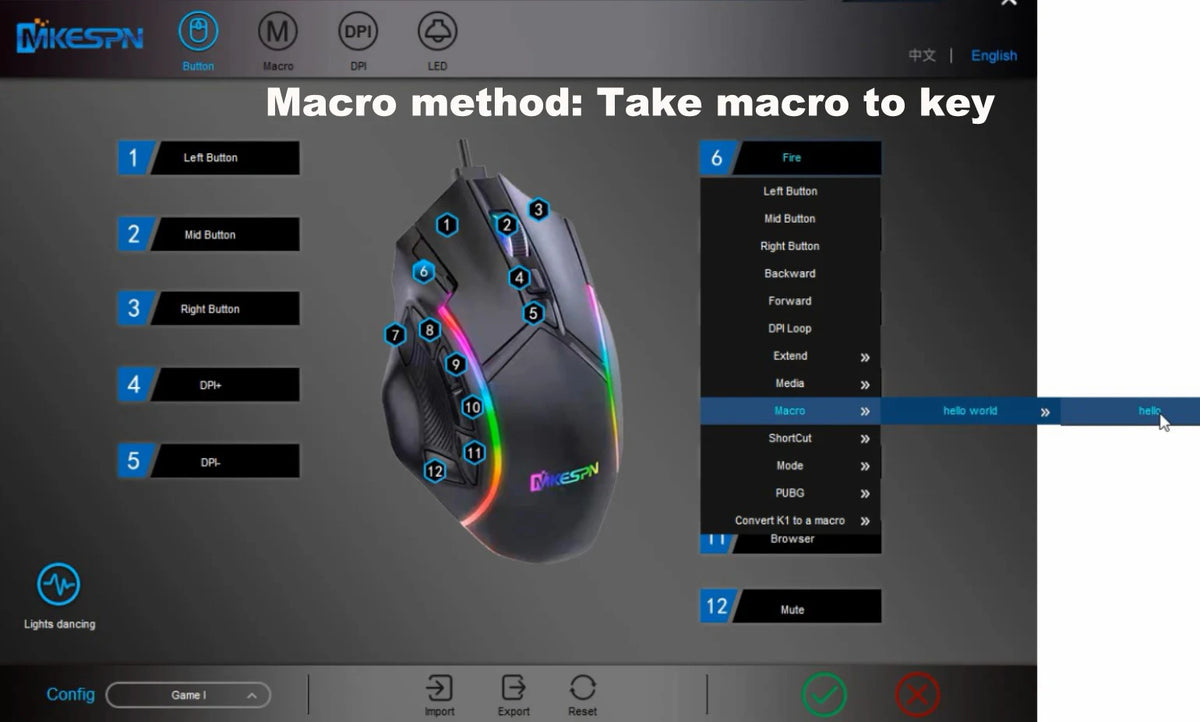 12800DPI RGB Macro Gaming Mouse with 12 Keys