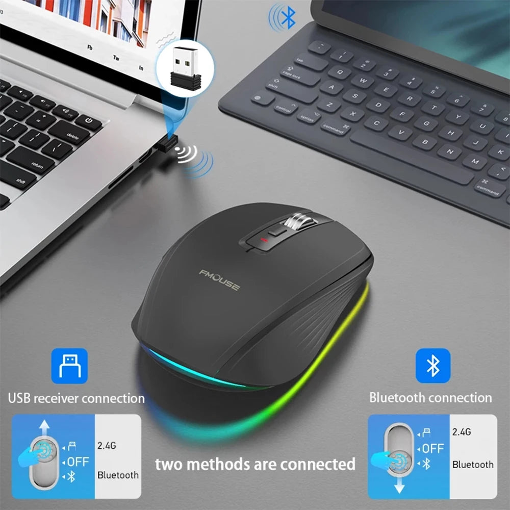 Dual Mode RGB Wireless Bluetooth Rechargeable Mouse