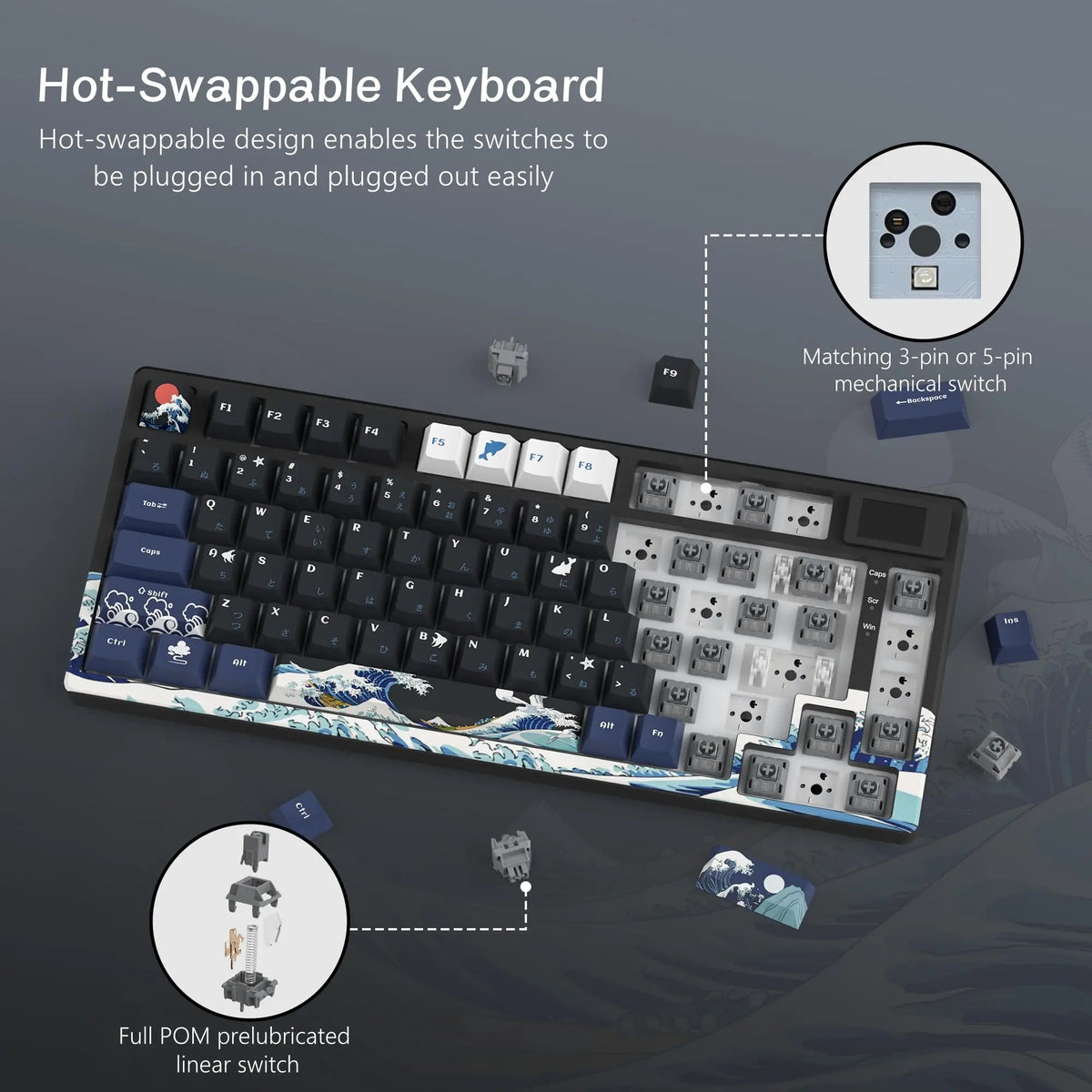 Wired OLED RGB Hot-Swappable Gaming Keyboard