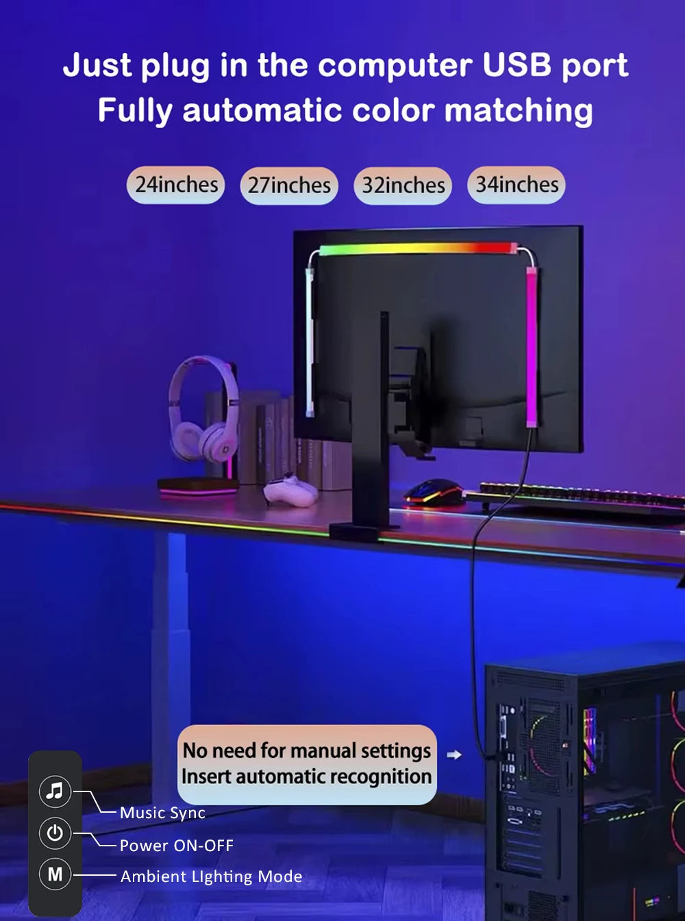 USB RGB Monitor LED Light Strip