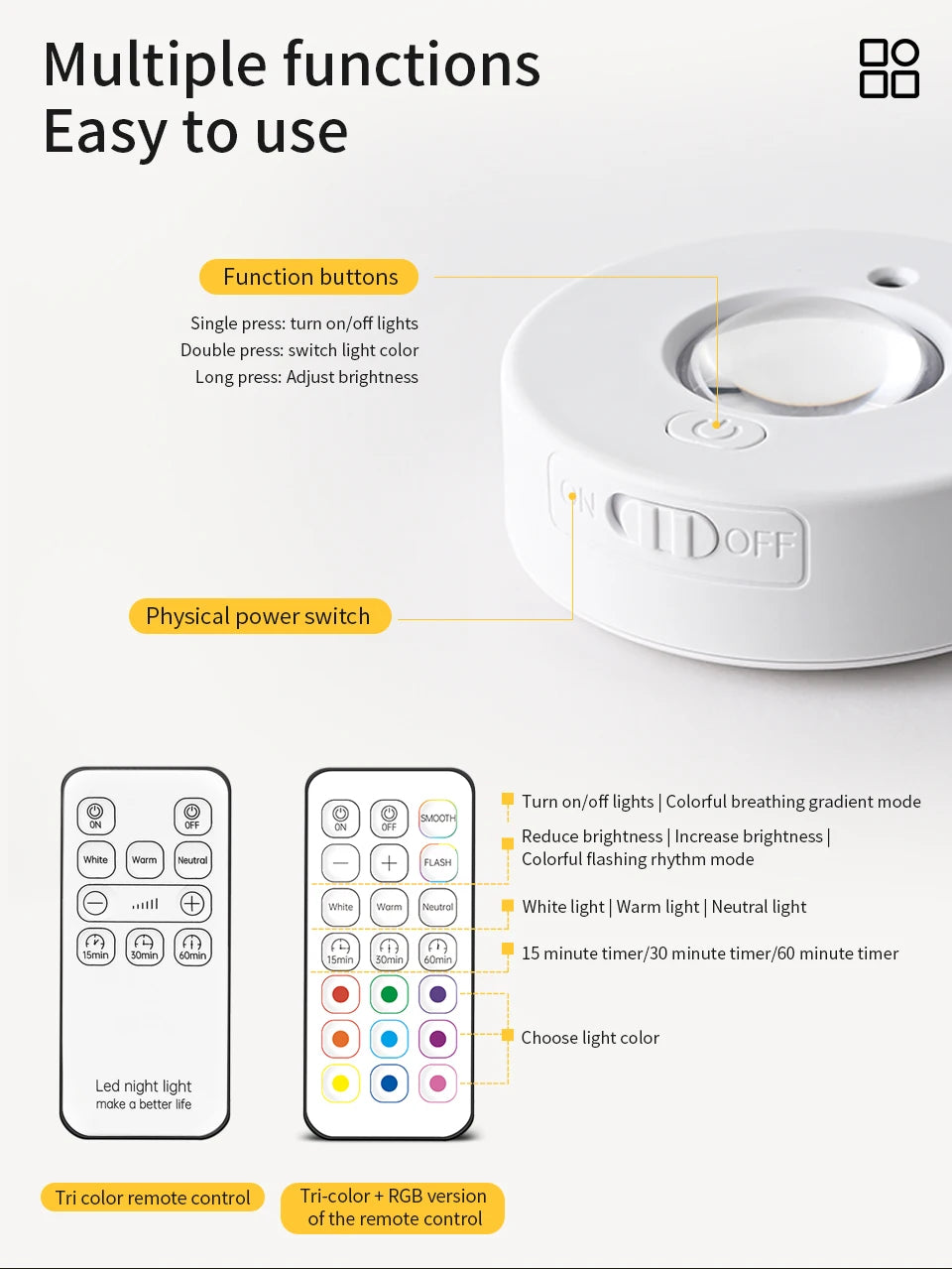 Rechargeable RGB LED Night Light