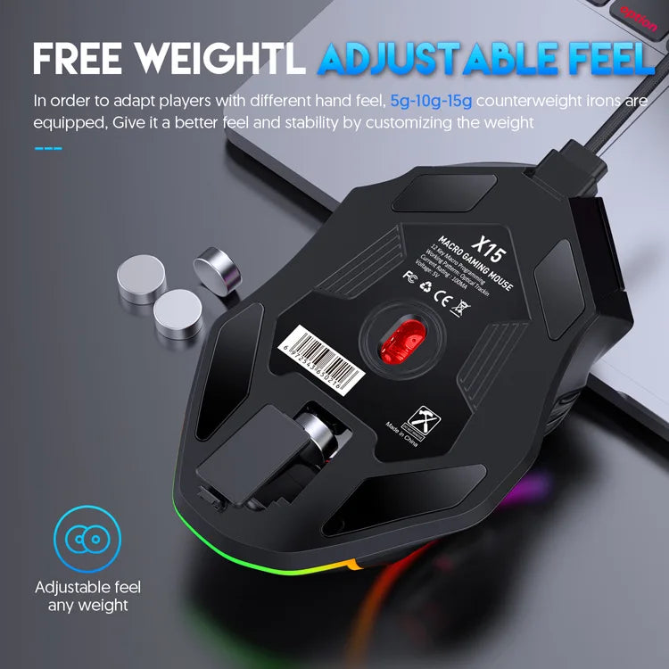 12800DPI RGB Macro Gaming Mouse with 12 Keys