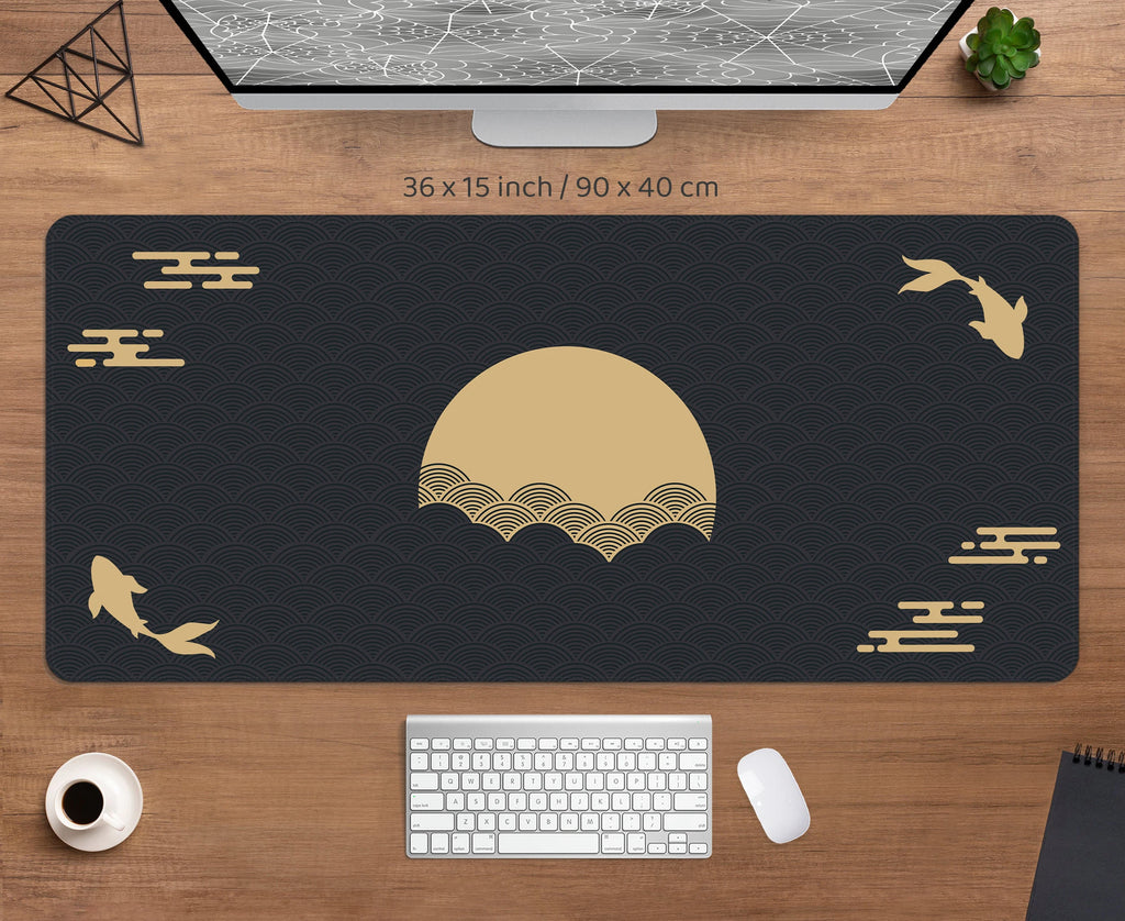 Japanese Koi Fish Black & Gold XXL Gaming Desk Mat
