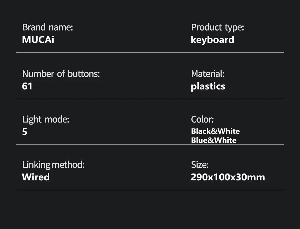USB 61Key RGB Mechanical Gaming Keyboard