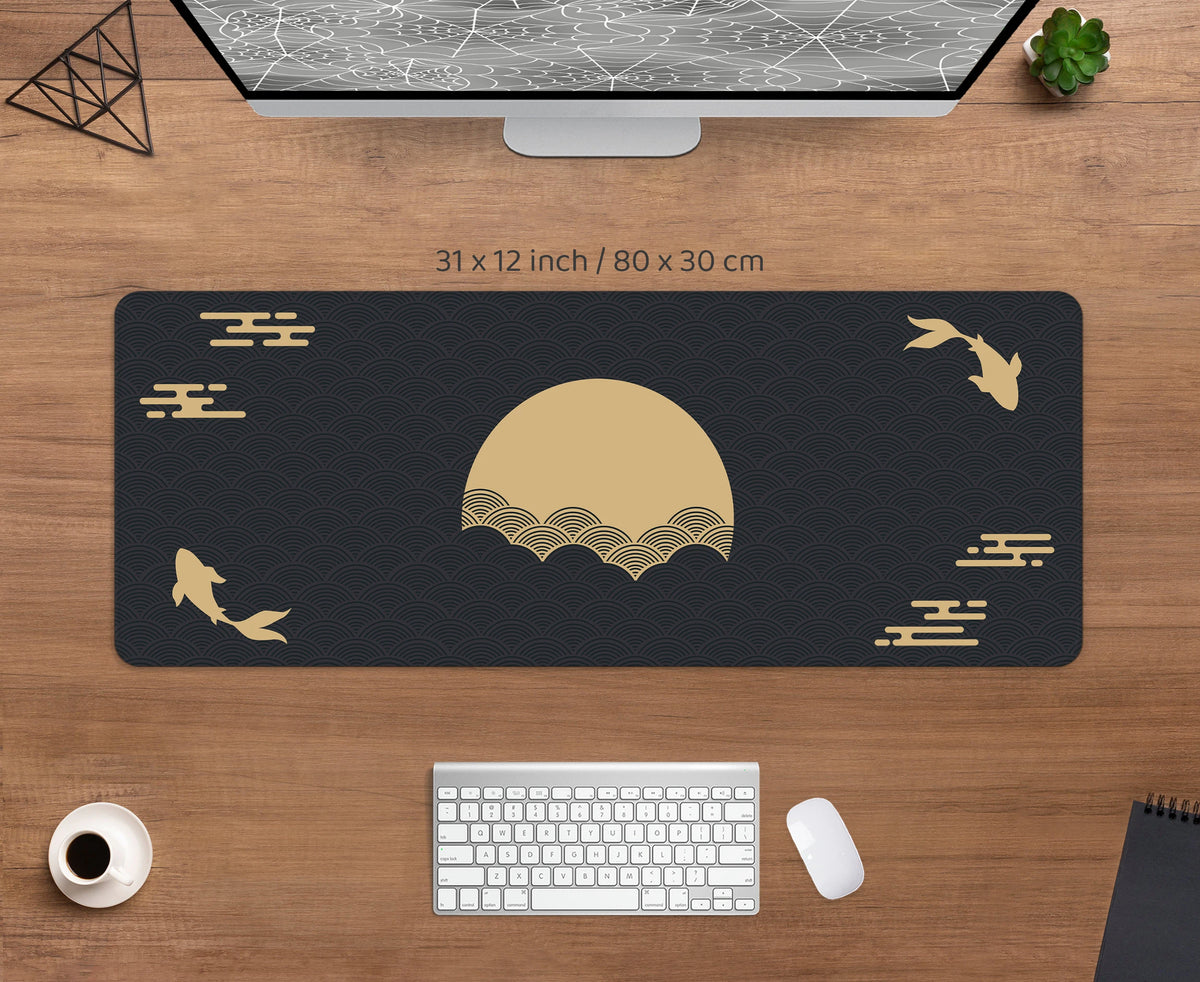 Japanese Koi Fish Black & Gold XXL Gaming Desk Mat