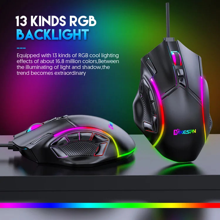 12800DPI RGB Macro Gaming Mouse with 12 Keys